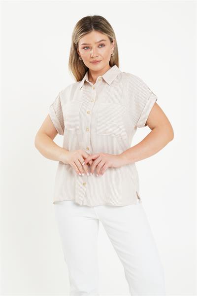 Kısa Kol Çizgili Camel Gömlek