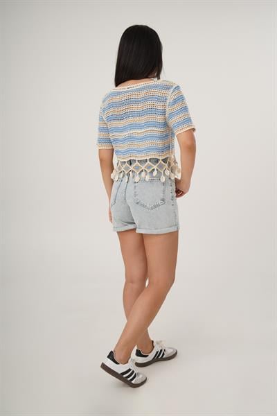 Kısa Kol Örgü Model Mavi Crop