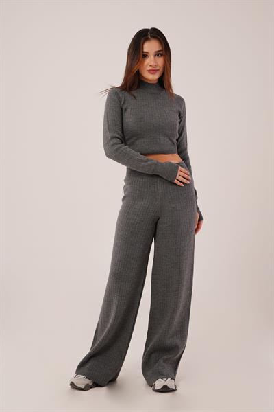 Kısa Model Antrasit Crop ve Pantolon Takımı