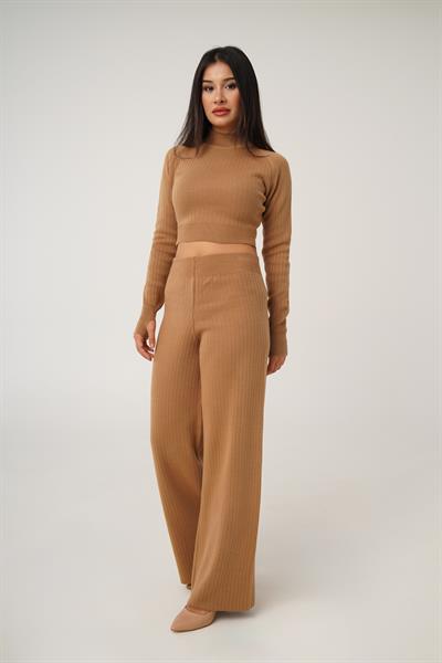 Kısa Model Camel Crop ve Pantolon Takımı