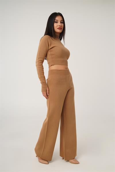 Kısa Model Camel Crop ve Pantolon Takımı