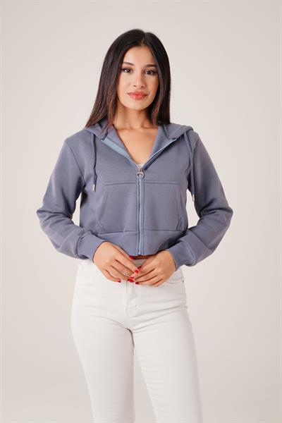 Kısa Model Fermuarlı Antrasit Spor Hırka