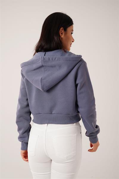 Kısa Model Fermuarlı Antrasit Spor Hırka