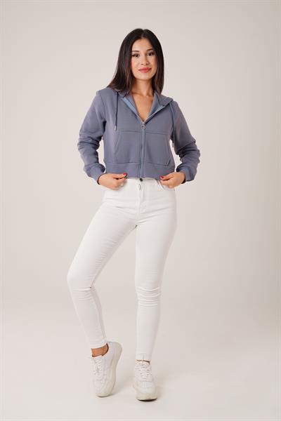 Kısa Model Fermuarlı Antrasit Spor Hırka