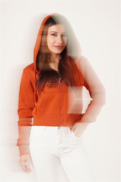 Kısa Model Fermuarlı Kiremit Spor Hırka