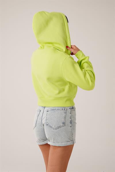 Kısa Model Fermuarlı Neon Yeşili Spor Hırka