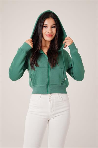 Kısa Model Fermuarlı Zümrüt Yeşili Spor Hırka