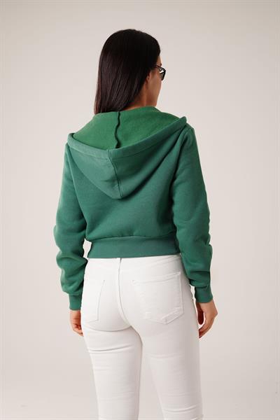 Kısa Model Fermuarlı Zümrüt Yeşili Spor Hırka