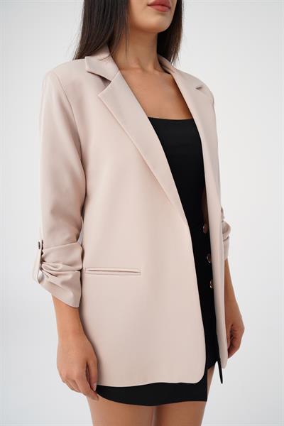 Kol Büzgü Detay Blazer Bej Ceket