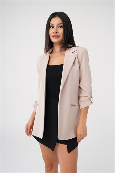 Kol Büzgü Detay Blazer Bej Ceket
