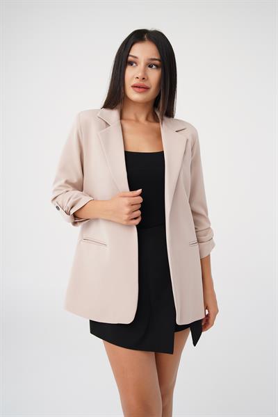 Kol Büzgü Detay Blazer Bej Ceket