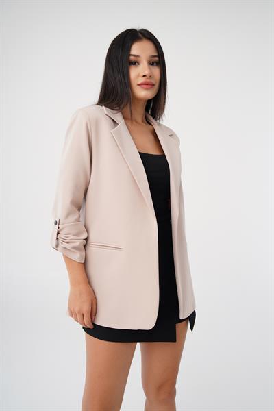 Kol Büzgü Detay Blazer Bej Ceket