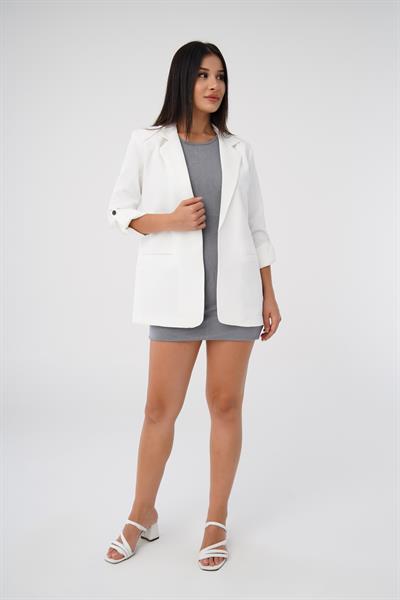 Kol Büzgü Detay Blazer Beyaz Ceket