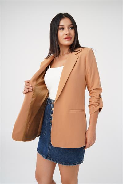 Kol Büzgü Detay Blazer Camel Ceket