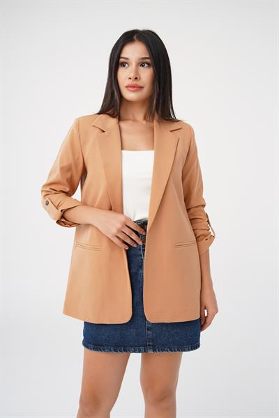 Kol Büzgü Detay Blazer Camel Ceket