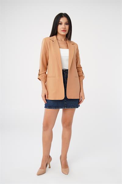 Kol Büzgü Detay Blazer Camel Ceket