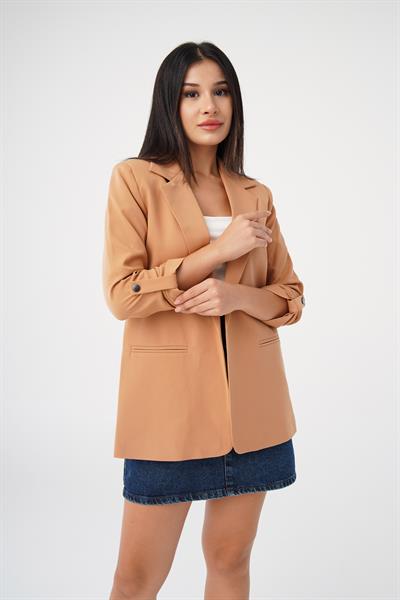 Kol Büzgü Detay Blazer Camel Ceket