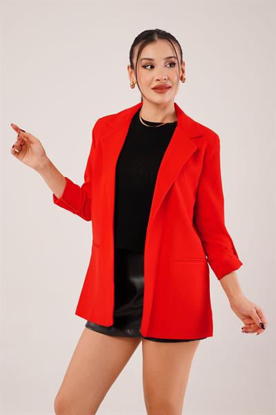 Kol Büzgü Detay Blazer Kırmızı Ceket