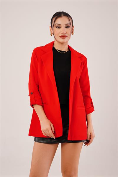 Kol Büzgü Detay Blazer Kırmızı Ceket