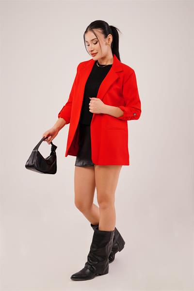 Kol Büzgü Detay Blazer Kırmızı Ceket