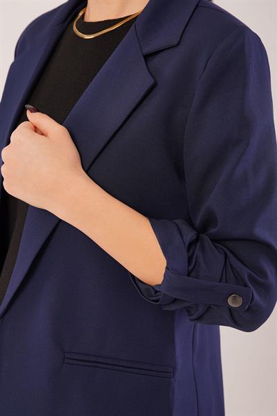 Kol Büzgü Detay Blazer Lacivert Ceket