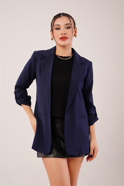Kol Büzgü Detay Blazer Lacivert Ceket