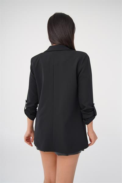 Kol Büzgü Detay Blazer Siyah Ceket