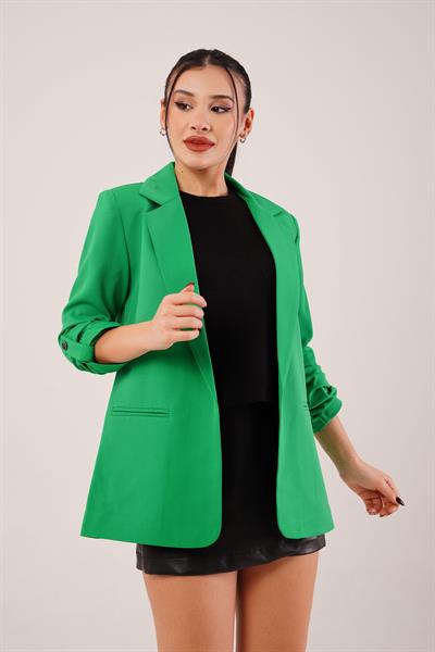 Kol Büzgü Detay Blazer Yeşil Ceket