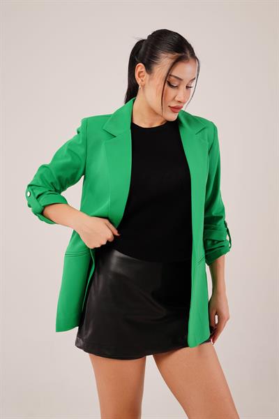 Kol Büzgü Detay Blazer Yeşil Ceket