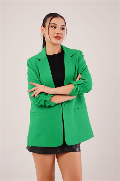 Kol Büzgü Detay Blazer Yeşil Ceket
