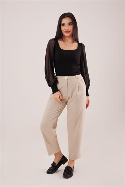 Kol Geniş Tüllü Siyah Şık Bluz