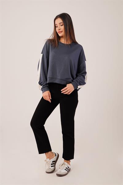 Kol Şerit Detaylı Yarasa Kol Antrasit Sweatshirt