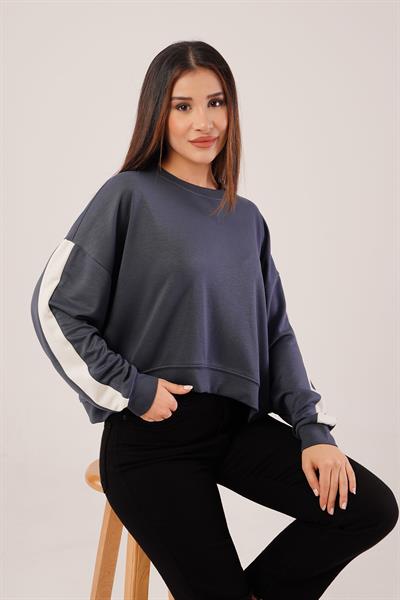 Kol Şerit Detaylı Yarasa Kol Antrasit Sweatshirt