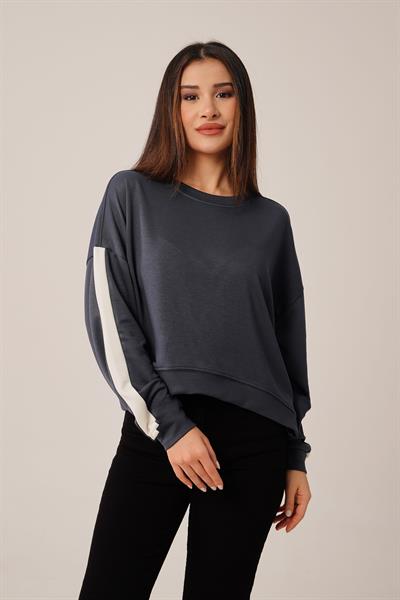 Kol Şerit Detaylı Yarasa Kol Antrasit Sweatshirt