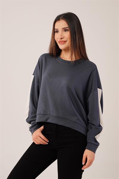 Kol Şerit Detaylı Yarasa Kol Antrasit Sweatshirt