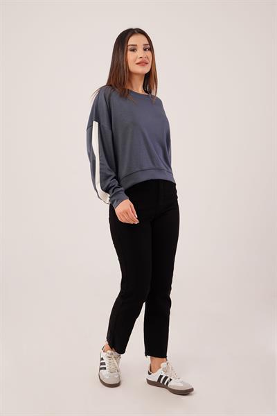 Kol Şerit Detaylı Yarasa Kol Antrasit Sweatshirt