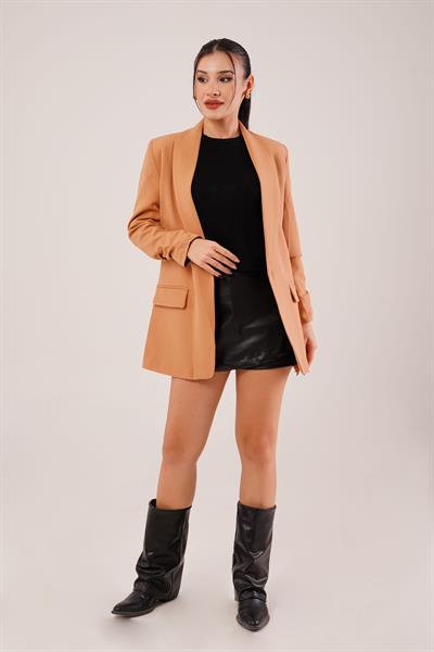 Kol Ucu Büzgü Detay Camel Blazer Ceket