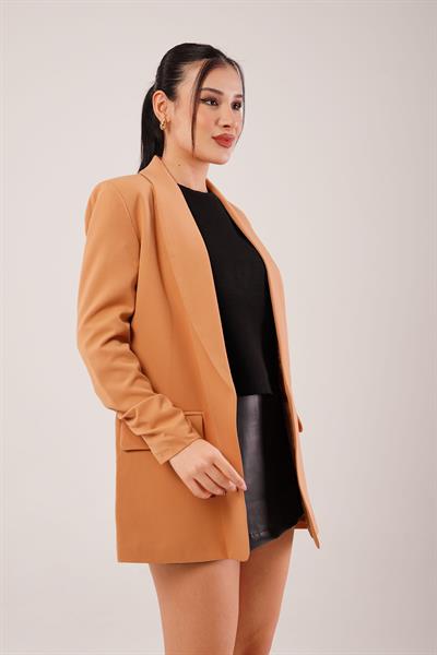 Kol Ucu Büzgü Detay Camel Blazer Ceket