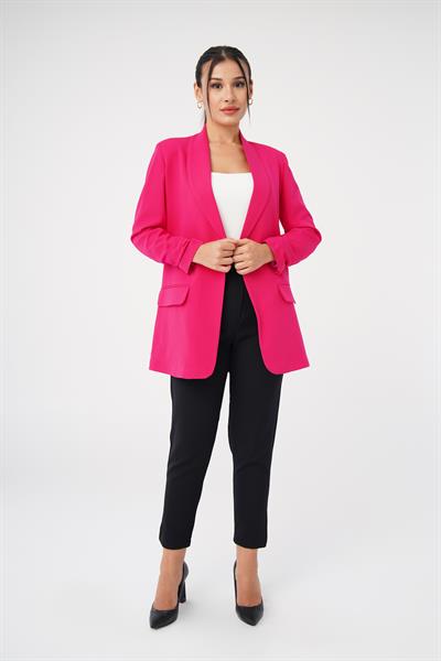 Kol Ucu Büzgü Detay Fuşya Blazer Ceket
