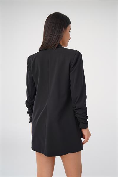 Kol Ucu Büzgü Detay Siyah Blazer Ceket