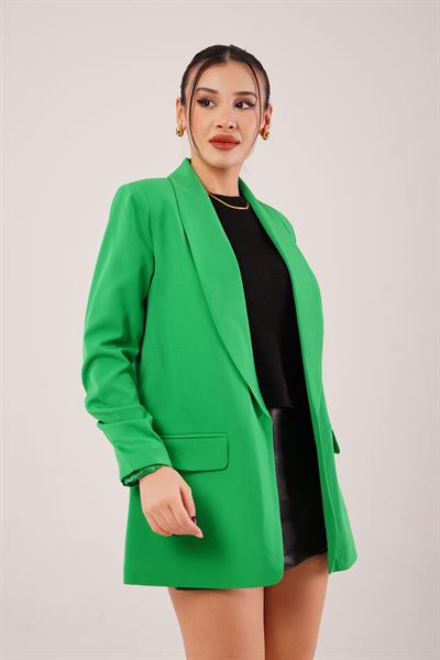 Kol Ucu Büzgü Detay Yeşil Blazer Ceket