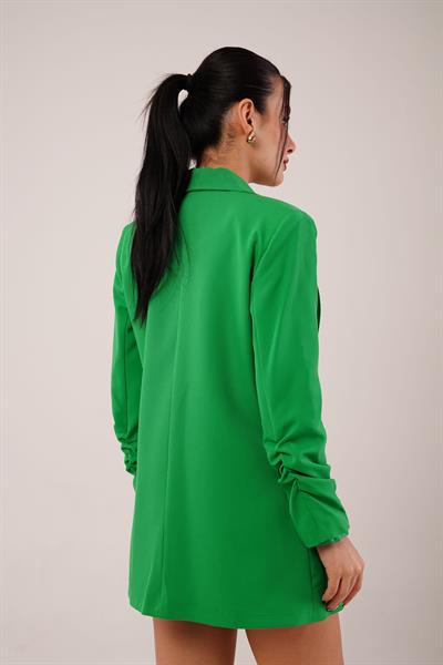Kol Ucu Büzgü Detay Yeşil Blazer Ceket