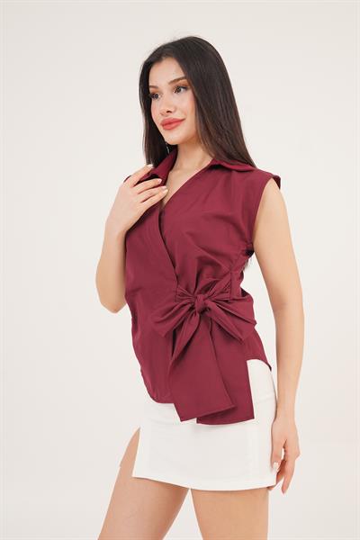 Kolsuz Yandan Bağlamalı Bordo Gömlek