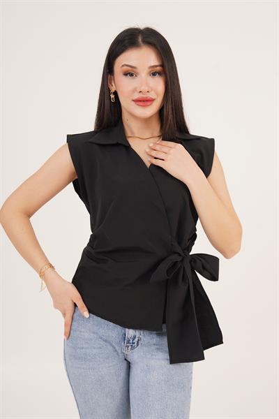 Kolsuz Yandan Bağlamalı Siyah Gömlek