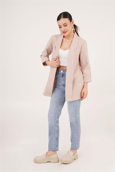 Kol Katlama Dikiş Detaylı Bej Yazlık Blazer Ceket	