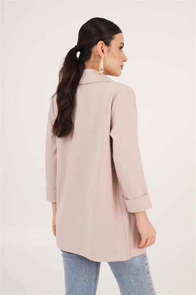 Kol Katlama Dikiş Detaylı Bej Yazlık Blazer Ceket	