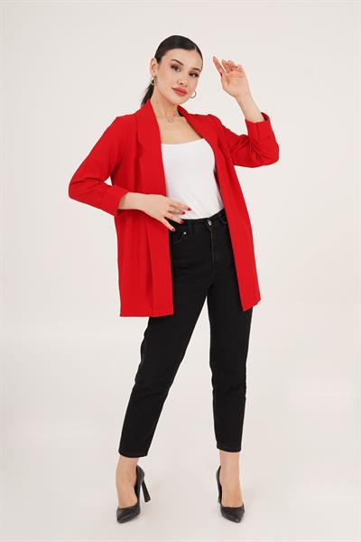 Kol Katlama Dikiş Detaylı Kırmızı Yazlık Blazer Ceket	