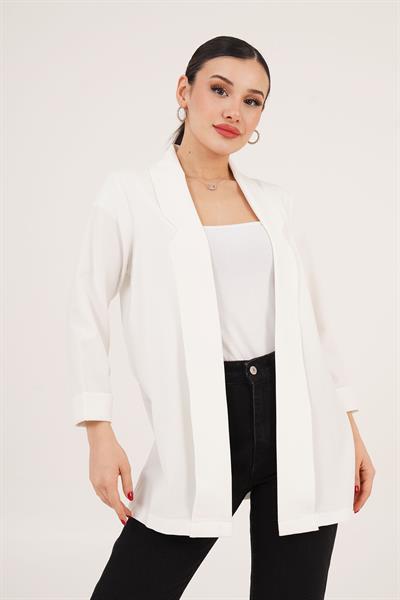 Kol Katlama Dikiş Detaylı Beyaz Yazlık Blazer Ceket	