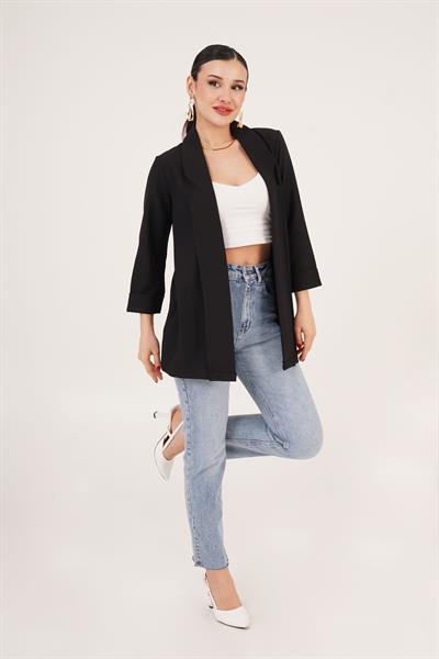 Kol Katlama Dikiş Detaylı Siyah Yazlık Blazer Ceket	
