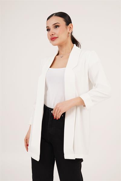 Kol Katlama Dikiş Detaylı Beyaz Yazlık Blazer Ceket	